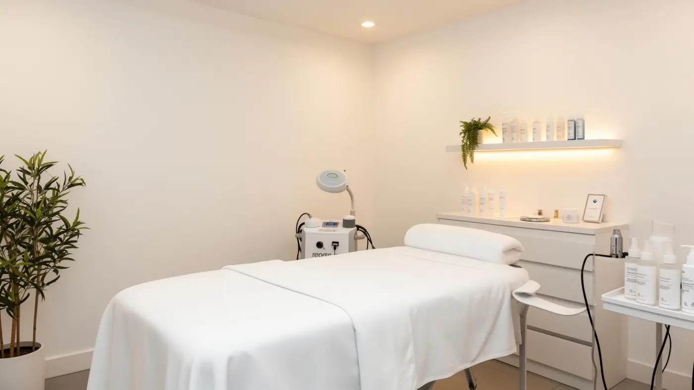 Professional bikini waxing treatment room at Magical Waxing Atlanta salon with clean white linens and premium skincare products