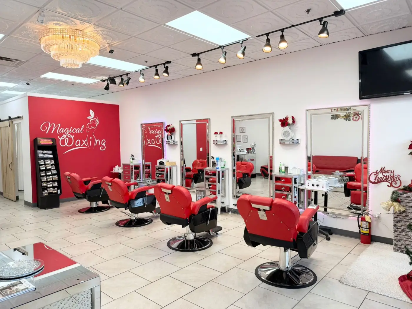 Magical Waxing salon stations with professional styling chairs, full-length mirrors, and premium equipment — Atlanta beauty salon interior